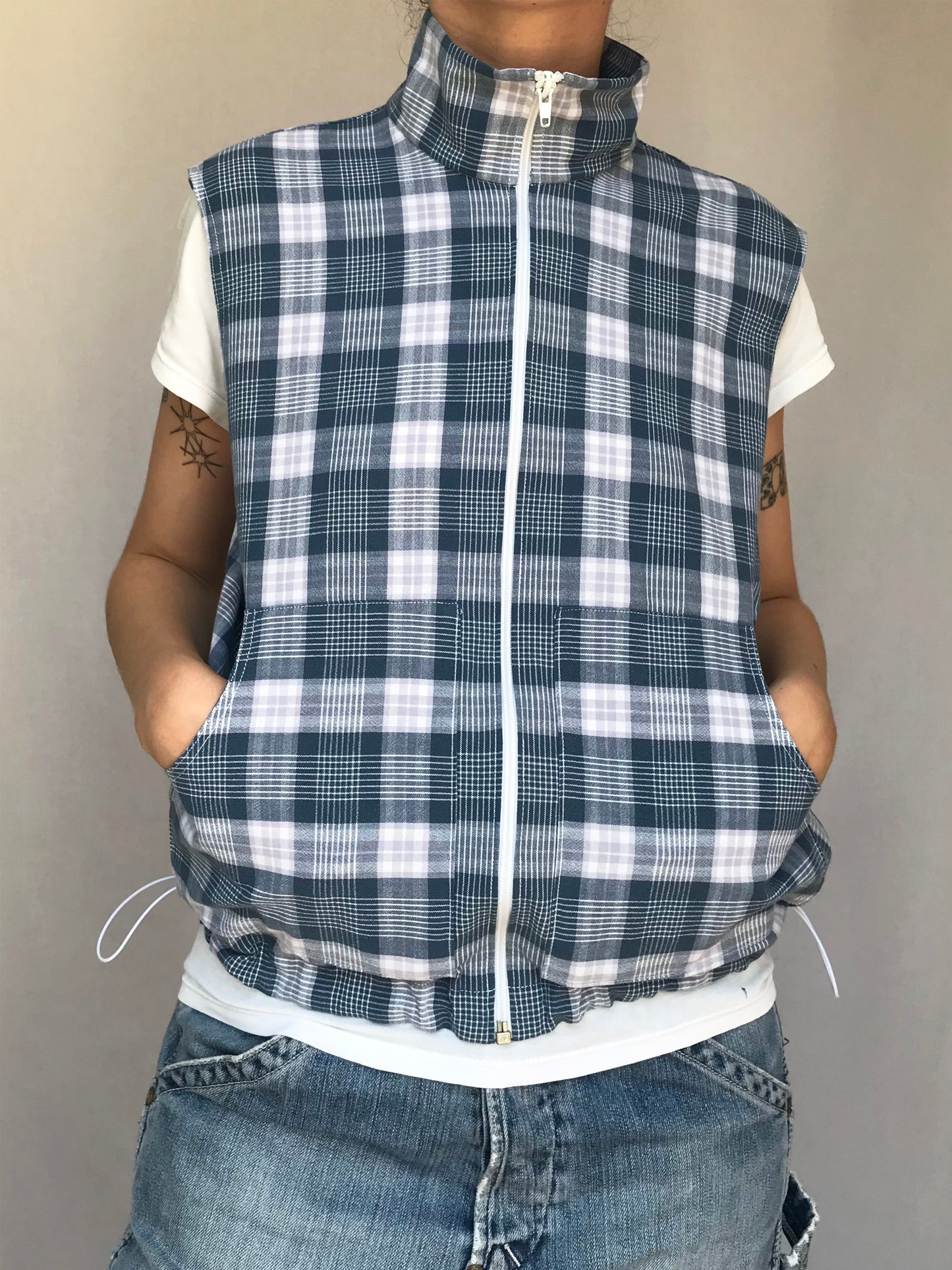 Chemise sans manche à carreaux Bleu clair