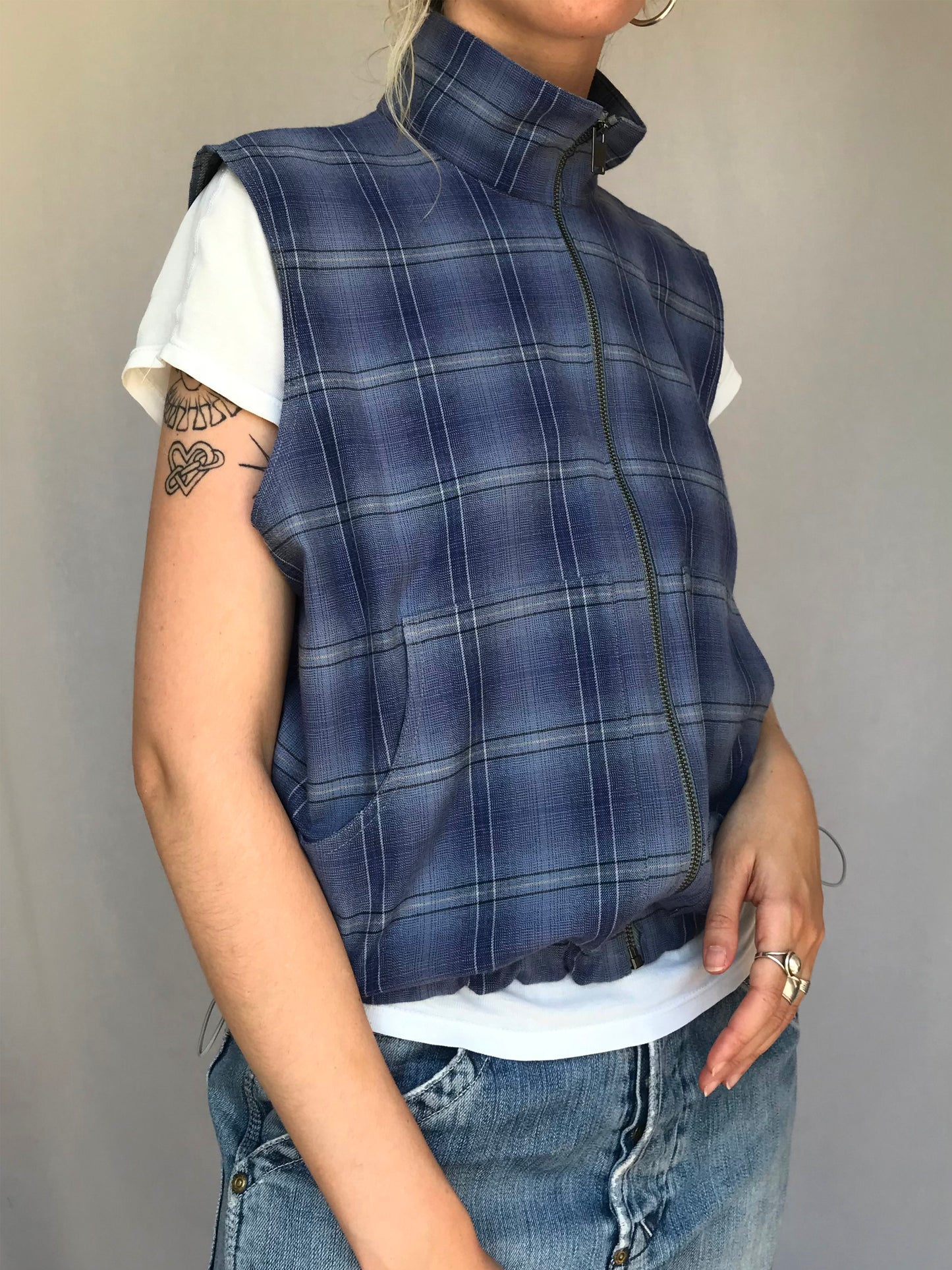 Chemise sans manche à carreaux Bleu foncé