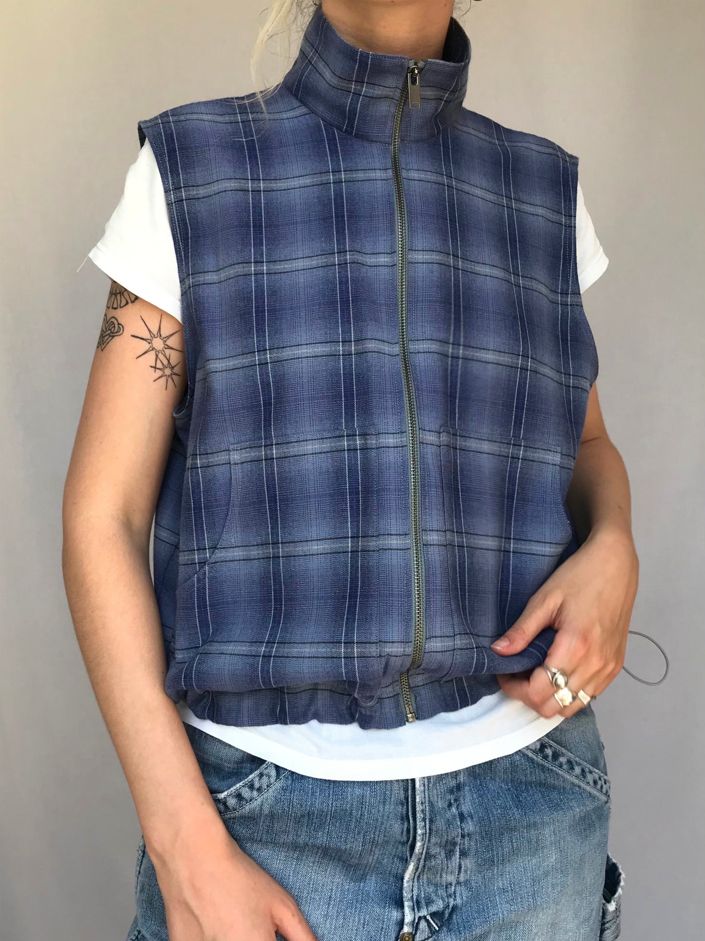 Chemise sans manche à carreaux Bleu foncé