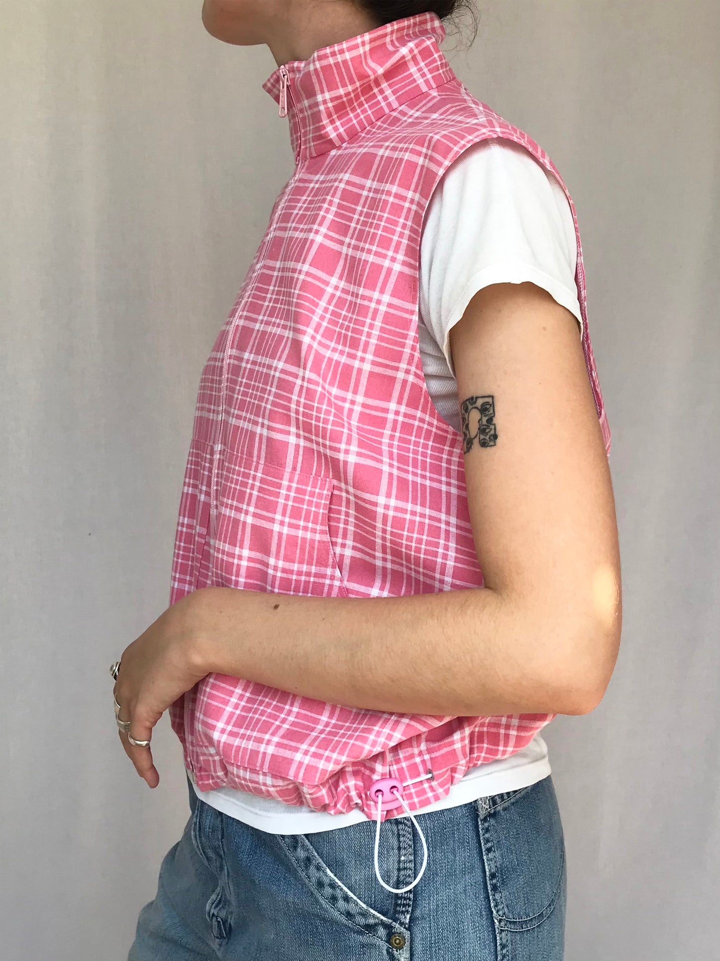 Chemise sans manche à carreaux Roses