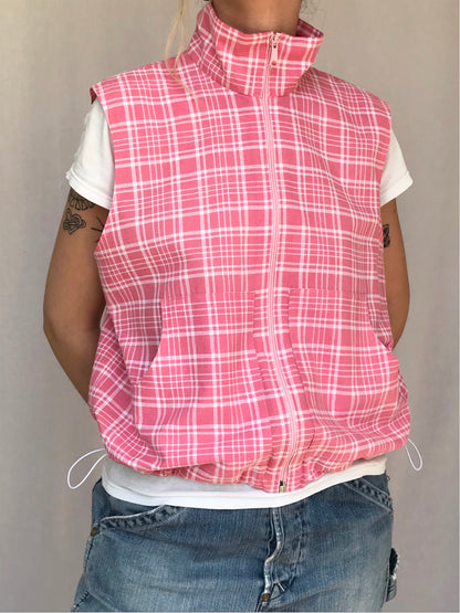 Chemise sans manche à carreaux Roses