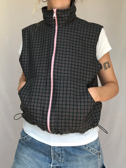 Chemise sans manche à carreaux Verts et Roses