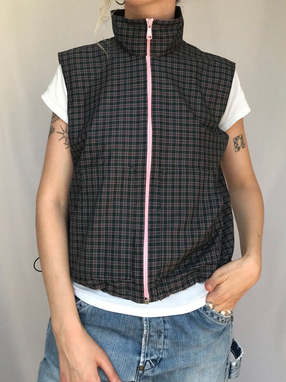 Chemise sans manche à carreaux Verts et Roses