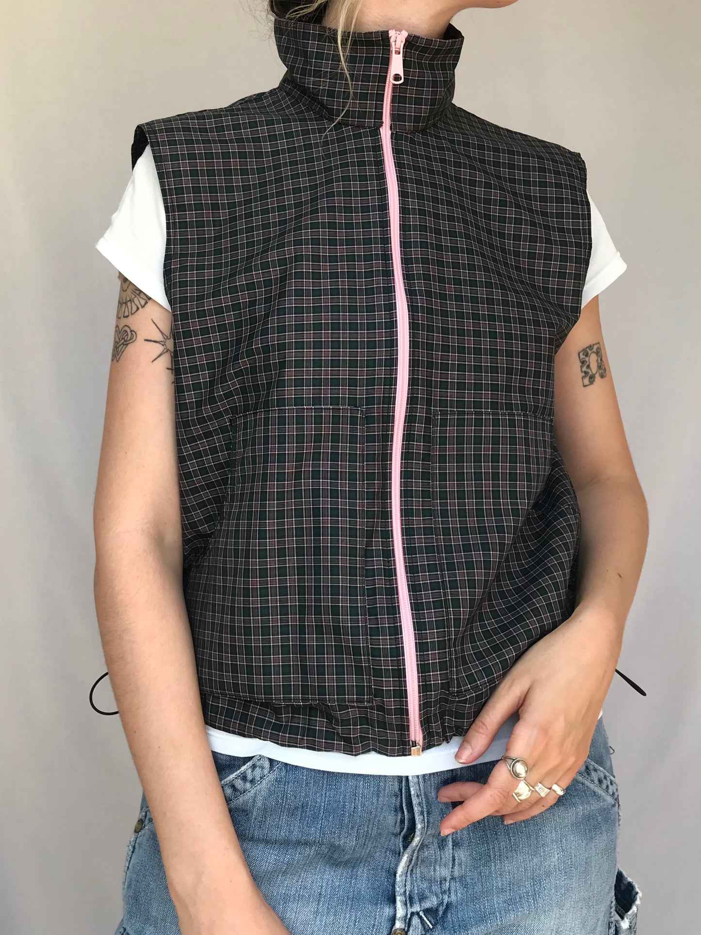Chemise sans manche à carreaux Verts et Roses