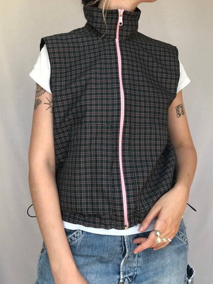 Chemise sans manche à carreaux Verts et Roses