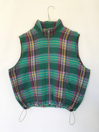 Chemise sans manche à carreaux Verts Jaunes et Roses