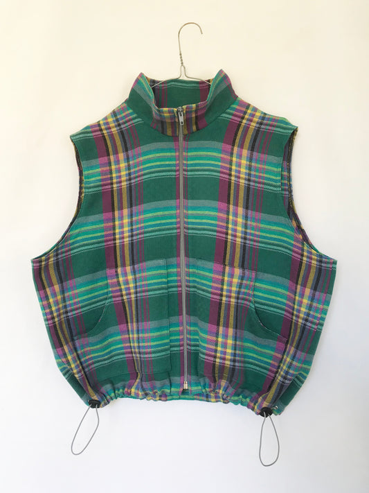 Chemise sans manche à carreaux Verts Jaunes et Roses