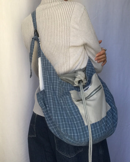 Crossbody Bag à carreaux bleu et gris