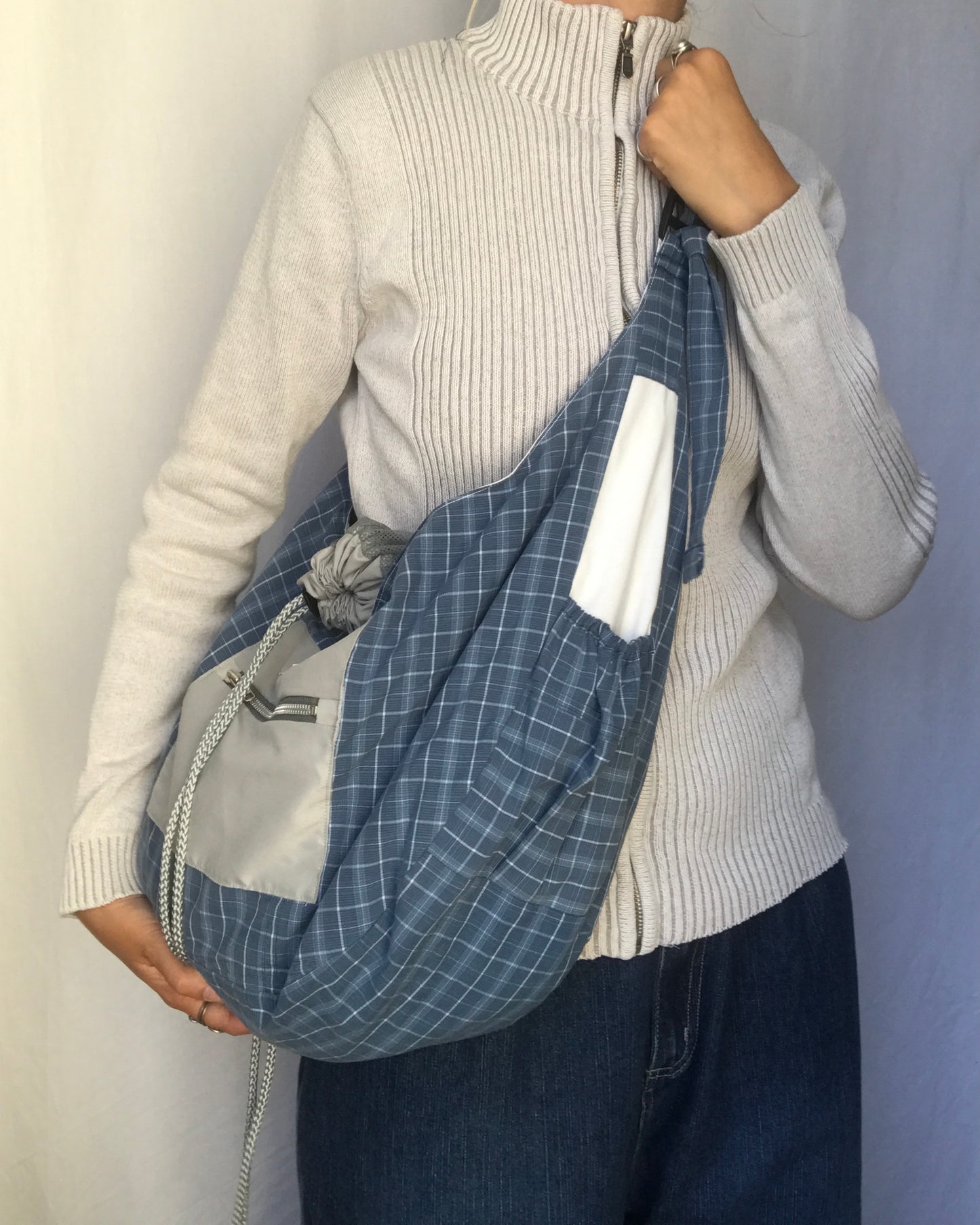 Crossbody Bag à carreaux bleu et gris