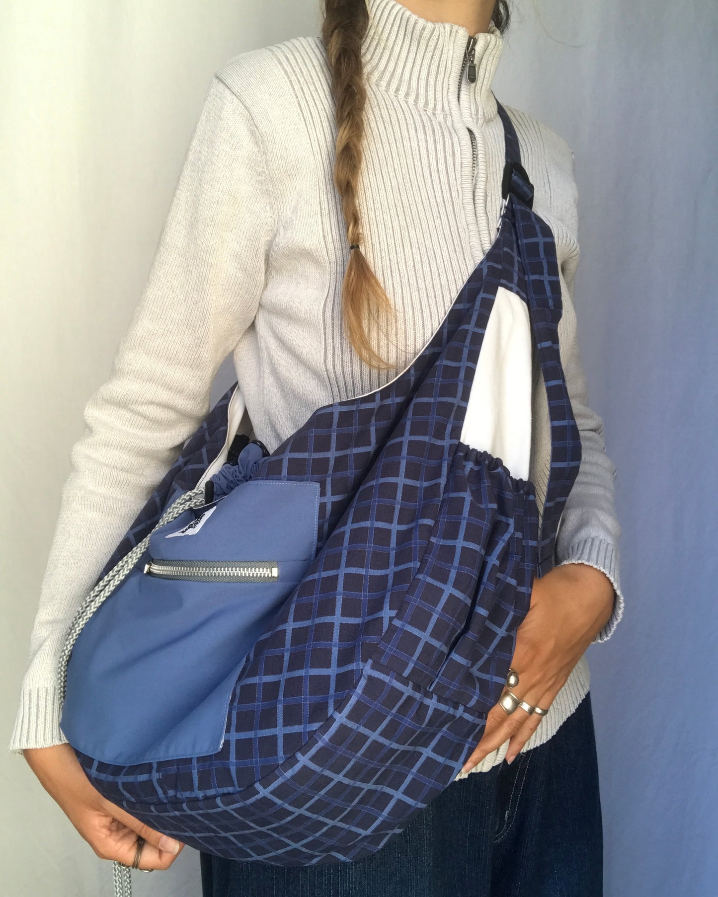 Crossbody Bag à carreaux bleu marine