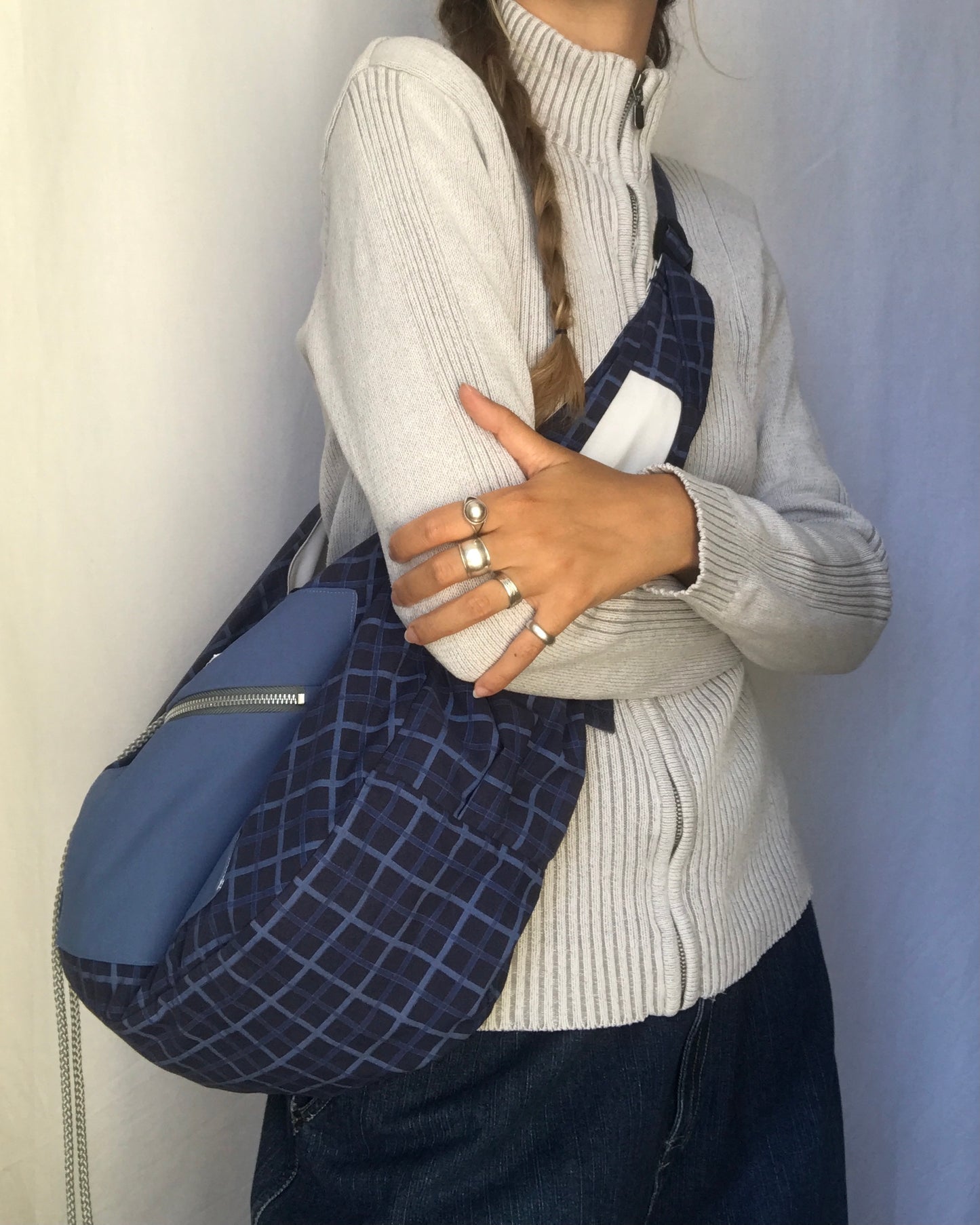Crossbody Bag à carreaux bleu marine