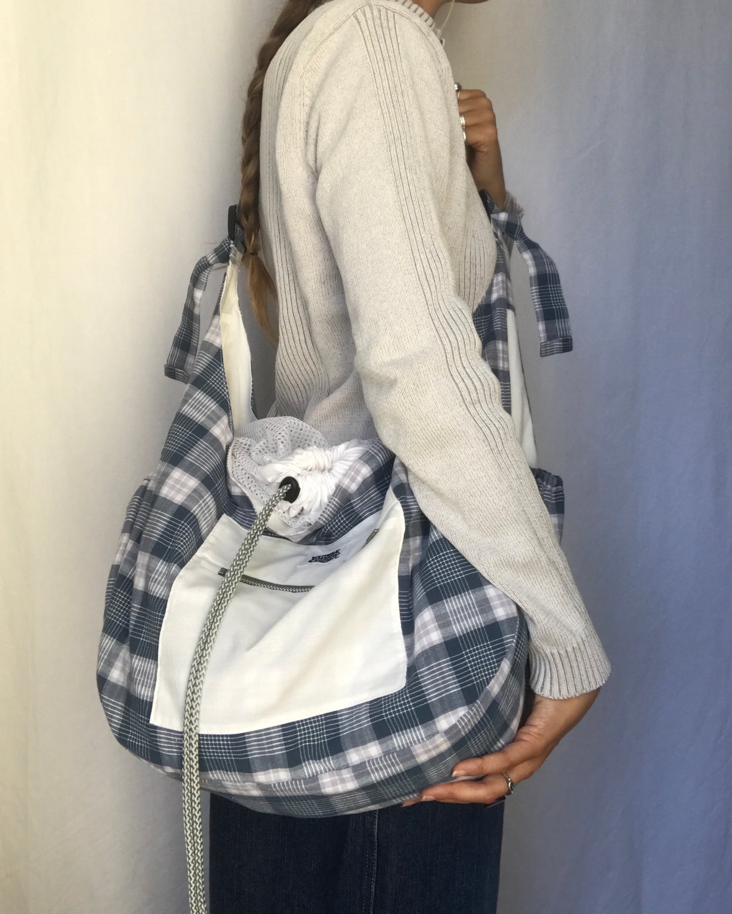 Crossbody Bag à carreaux bleu et blanc