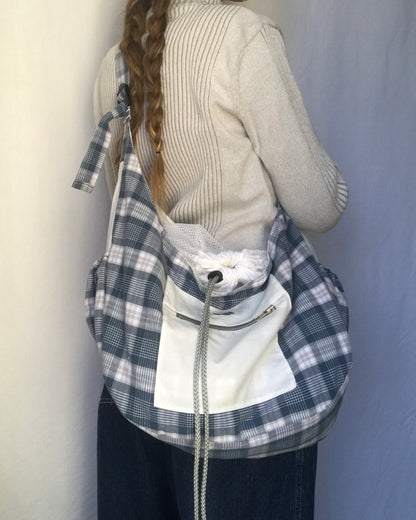 Crossbody Bag à carreaux bleu et blanc