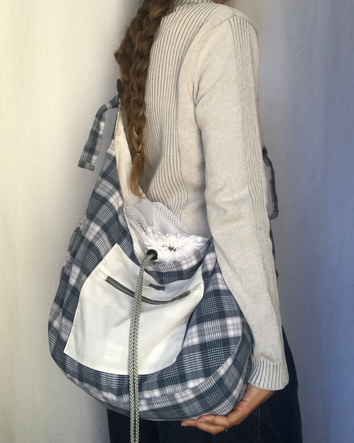 Crossbody Bag à carreaux bleu et blanc