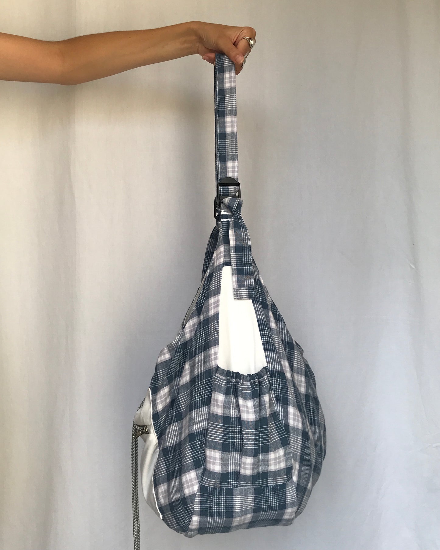 Crossbody Bag à carreaux bleu et blanc