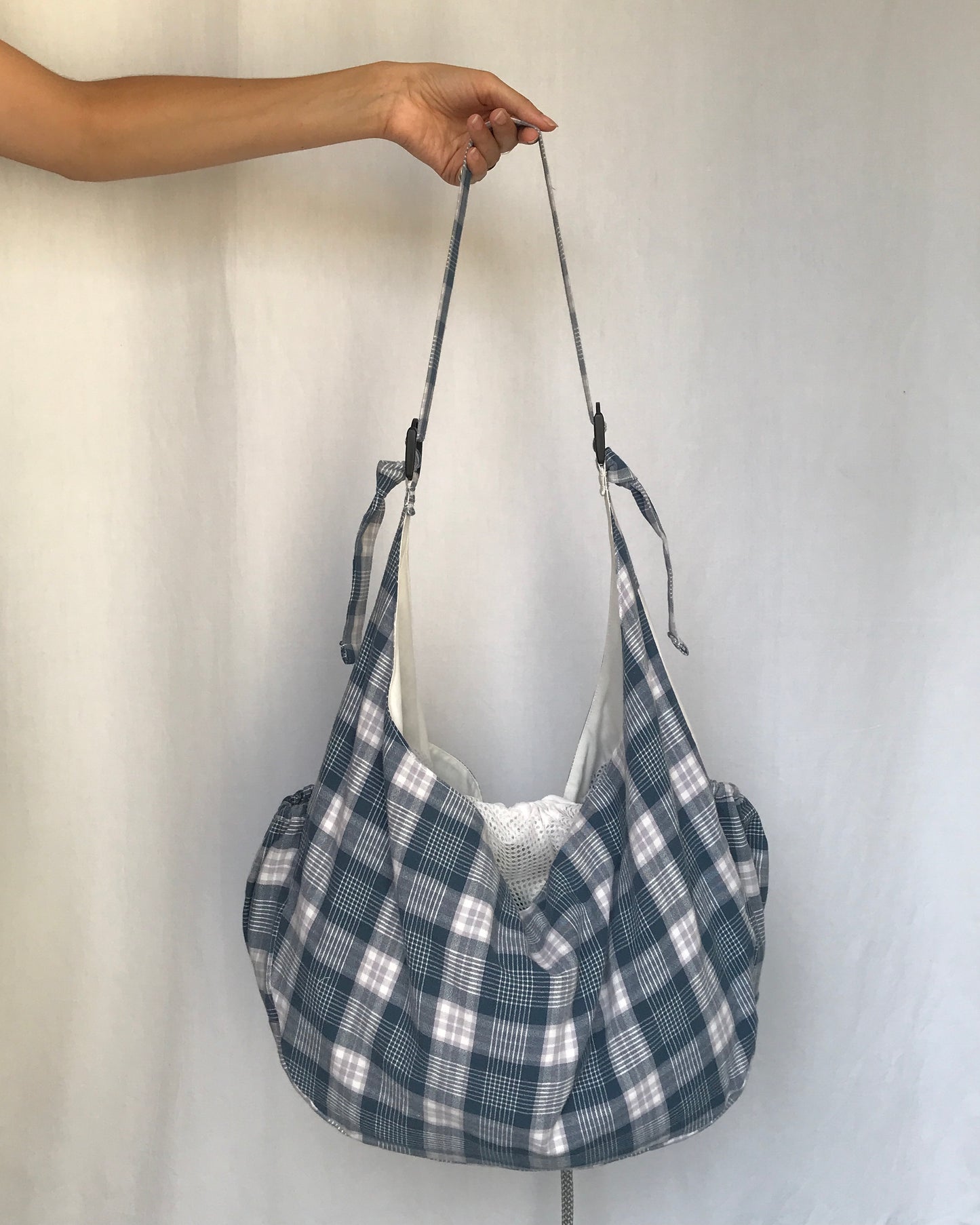 Crossbody Bag à carreaux bleu et blanc