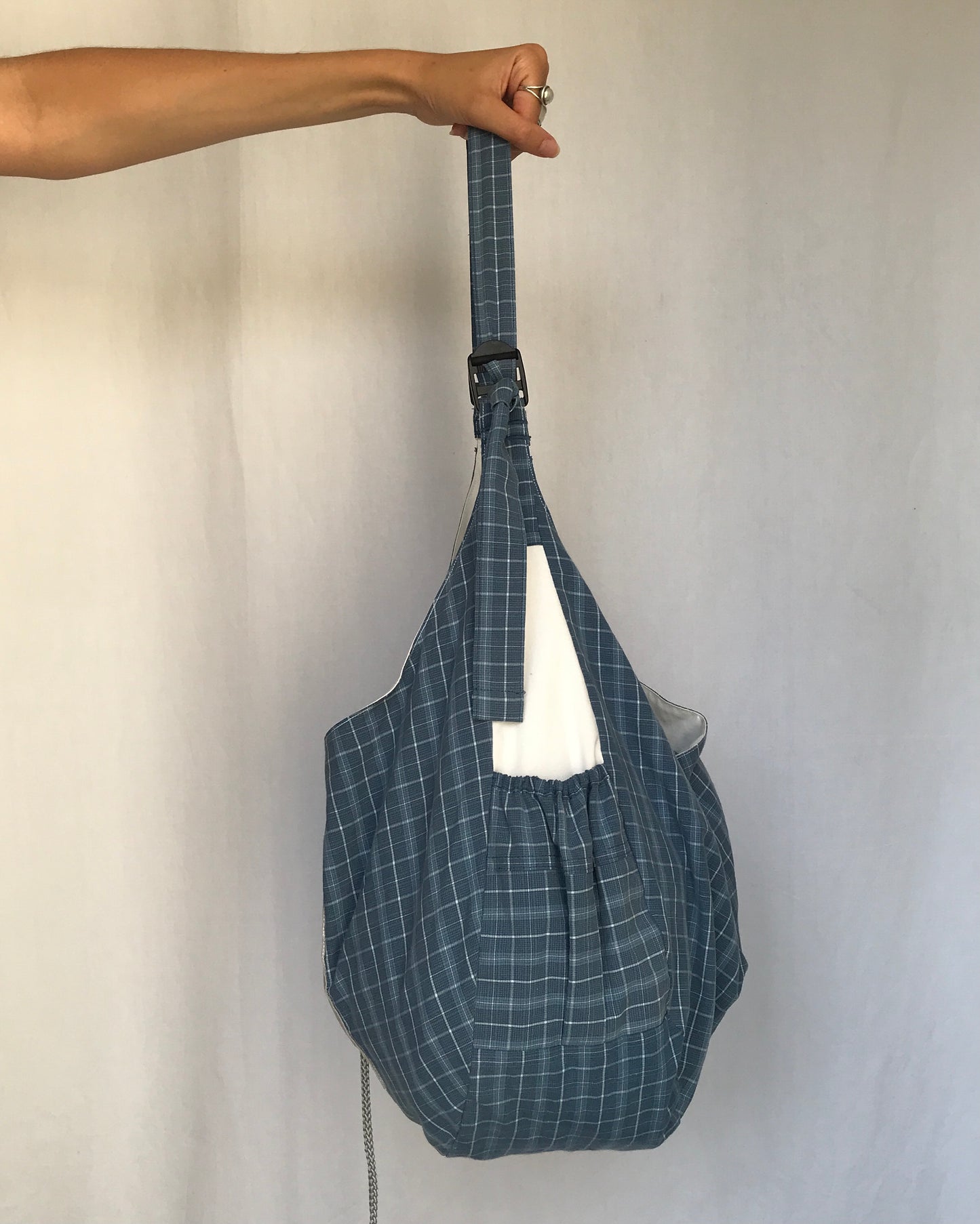 Crossbody Bag à carreaux bleu et gris
