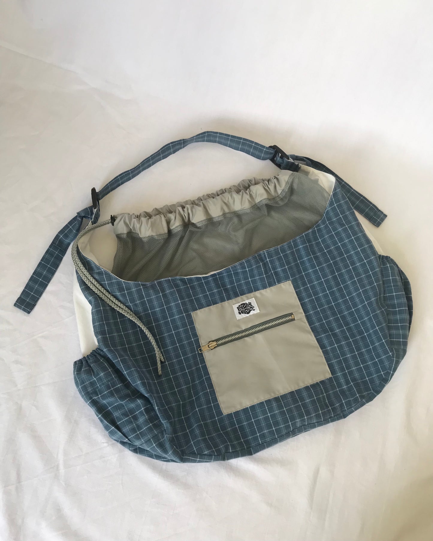 Crossbody Bag à carreaux bleu et gris